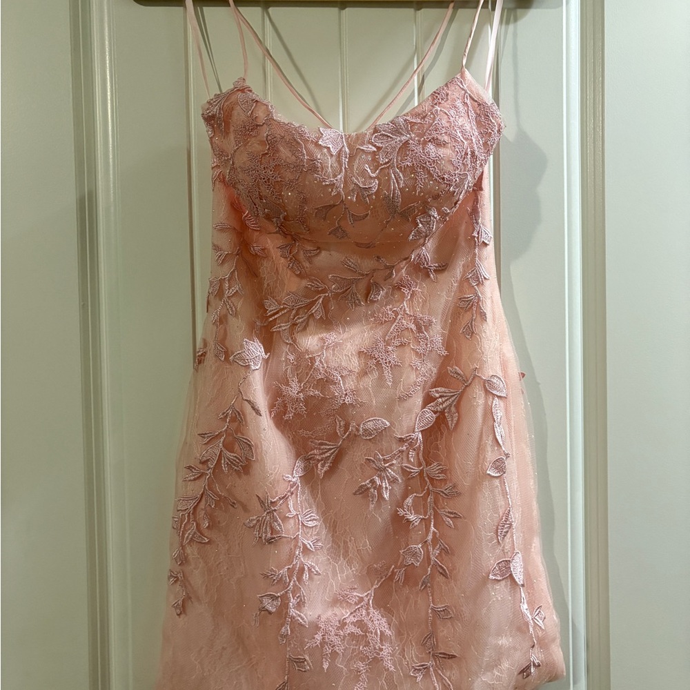 Elegant Pink Lace Prom Dress